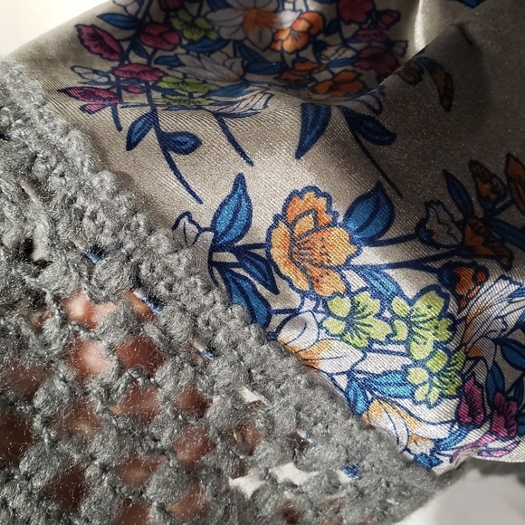 Tracy Porter Velvet Dress Sleeveless‎ 8 Grey Floral Print Crochet Trim - Picture 6 of 9